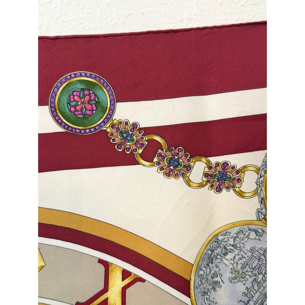 Hermès Parmi les Fleurs Je Compte les Heures 90 Silk Scarf Burgundy Vintage - Picture 3 of 10